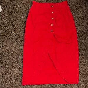 Red Button-Front Skirt
